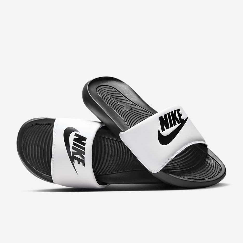 Nike Men's Victori One Slides - Black / White / Black Comfort Fit System Motion Control Frame