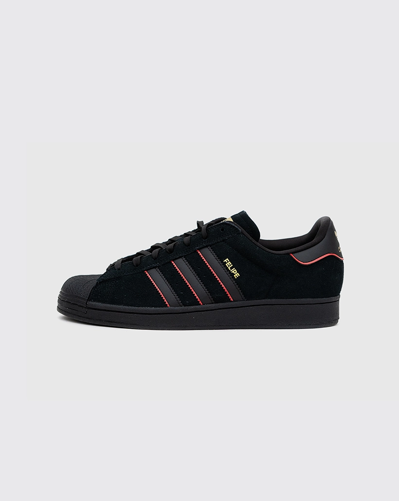 Adidas Superstar ADV x Felipe Gustavo Shoe - Black/Scarlet/Gold Smooth Toe Travel Ease