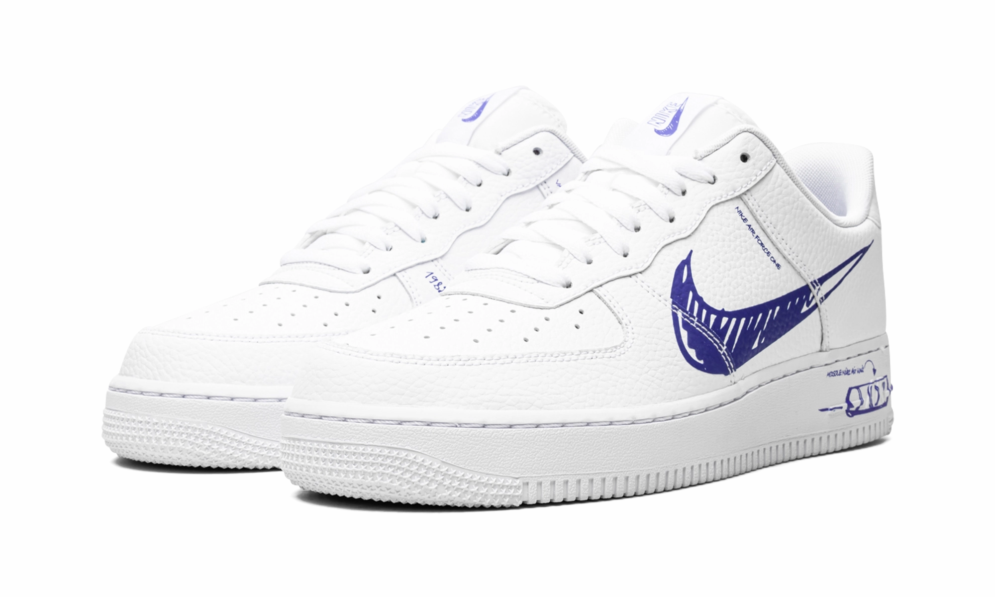 Air Force 1 Low "Scribble - Royal Blue" Running Shoes Comfortable Forefoot