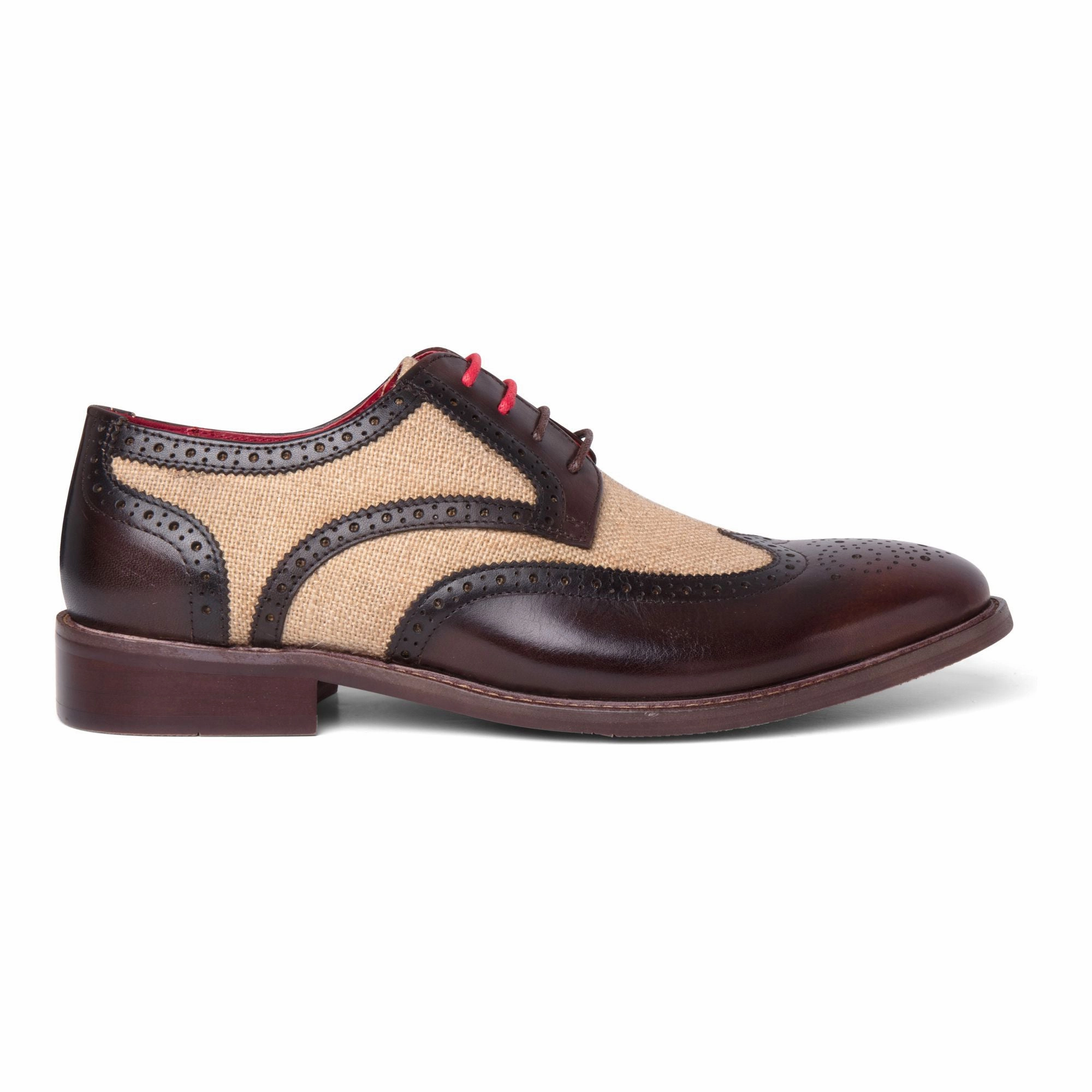 Quiet Fashion Justin Reess Men's Brown Leather Canvas Detailing Brogue Shoes - Cole