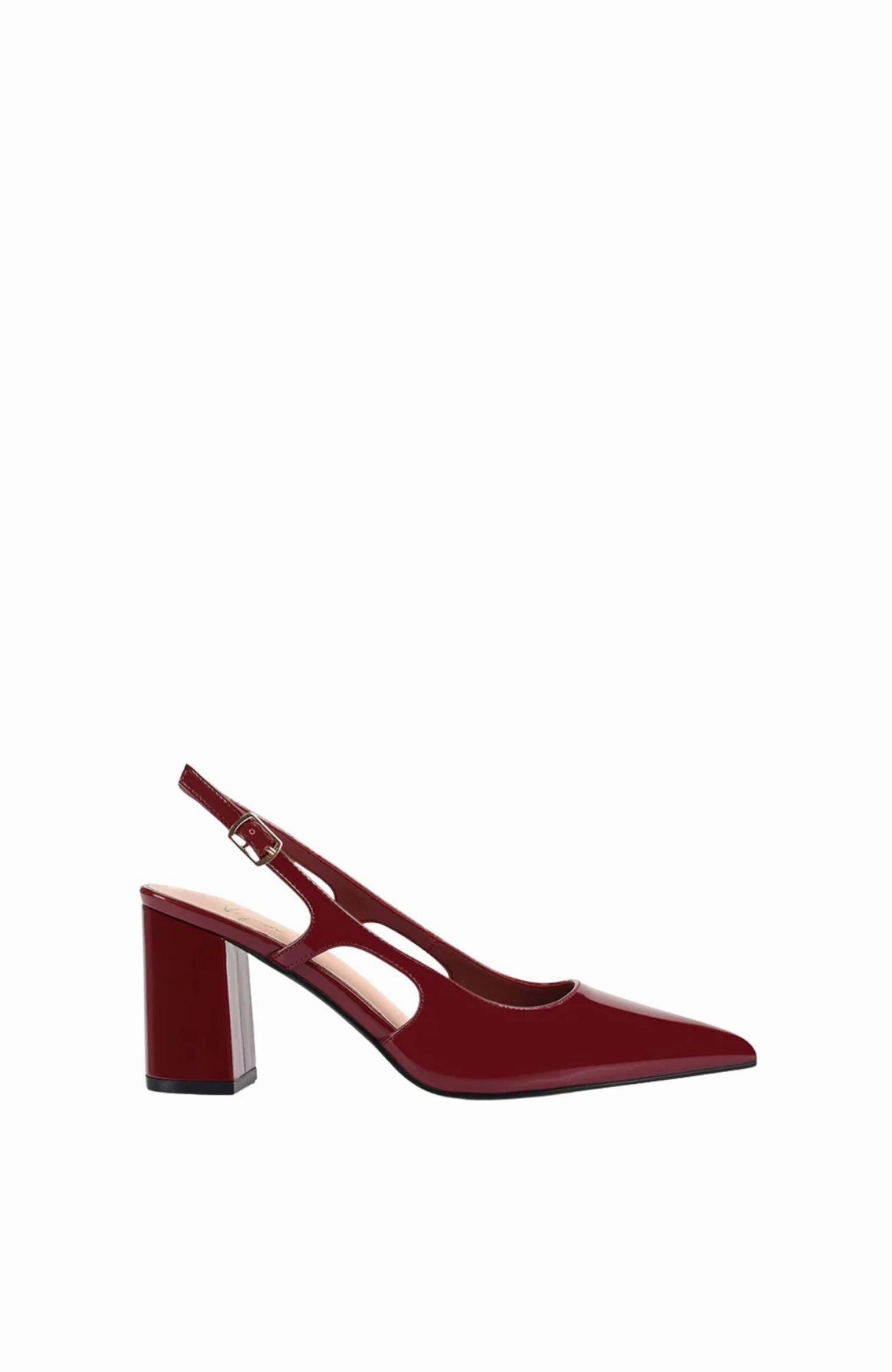 Elton Slingback Block Heels Wine Patent Closed Toe Style
