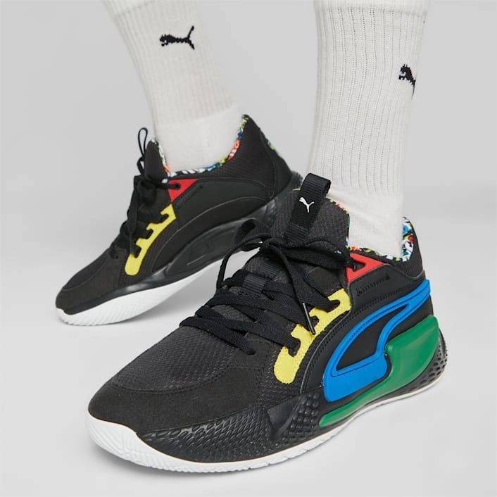 Everyday Form Padded Feel Puma Men's Court Rider Chaos Trash Talk Shoes - Black / Yellow / Green / Blue / White