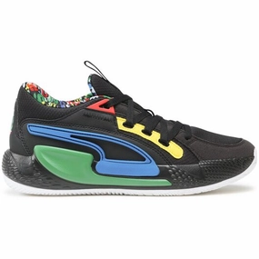 perforated Puma Men's Court Rider Chaos Trash Talk Shoes - Black / Yellow / Green / Blue / White
