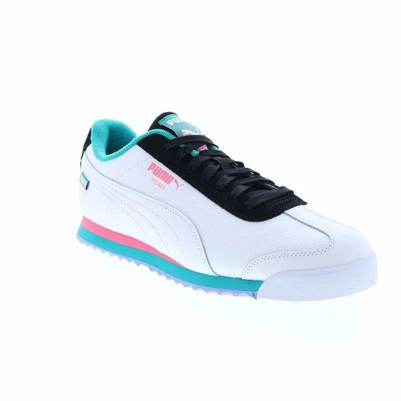 Puma Men's Roma Basic Fandom Shoes - White / Phantom Black / Deep Aqua / Sunset Glow Running Friendly