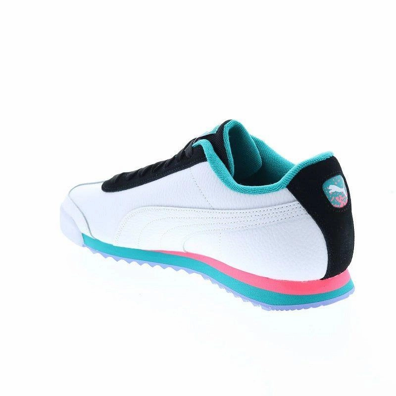 Moisture Management Fabric Puma Men's Roma Basic Fandom Shoes - White / Phantom Black / Deep Aqua / Sunset Glow