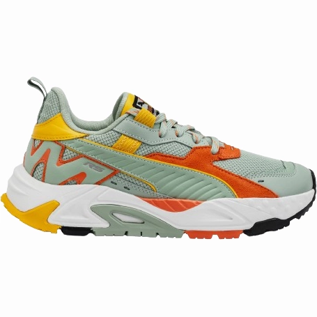 Puma Men's RS TRCK Brand Love Shoes - Green Fog / Hot Heat / Yellow Sizzle Active Design Foam Backing