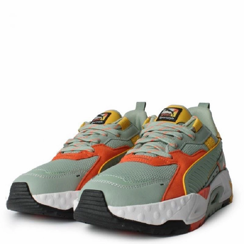 Puma Men's RS TRCK Brand Love Shoes - Green Fog / Hot Heat / Yellow Sizzle All-day shock absorption Reinforced Stitching