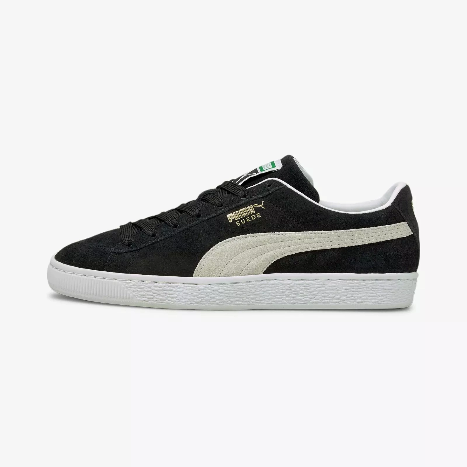 Contoured Heel Cup Sporty Appearance Puma Men's Suede Classic 21 Shoes - Black / White