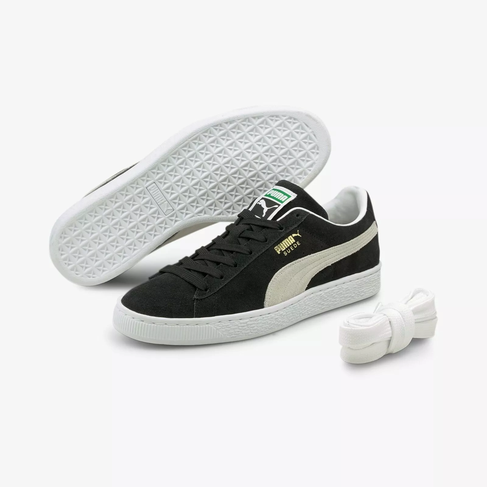 Puma Men's Suede Classic 21 Shoes - Black / White Reinforced Toe Guard Walk Ready