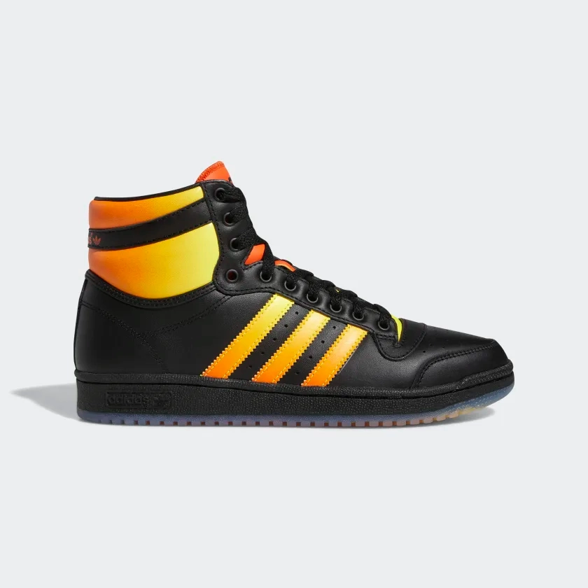Adidas Men's Top Ten Hi Shoes - Core Black / Beam Yellow / Semi Impact Orange Adaptive Harness System Padded Heel Counter