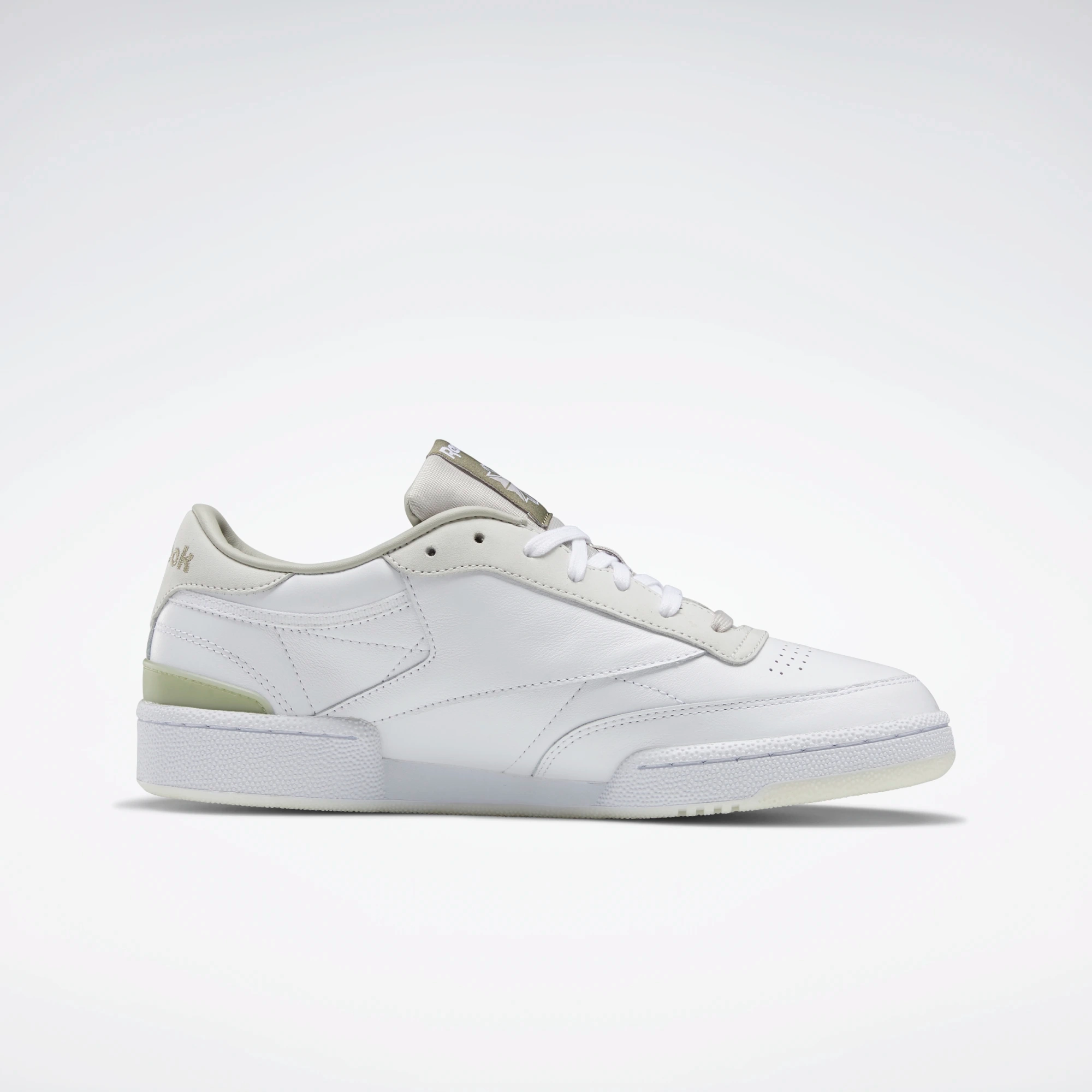 Reebok Men's Club C 85 Shoes - White / Sand Stone / Khaki Action Fit Collared Heel