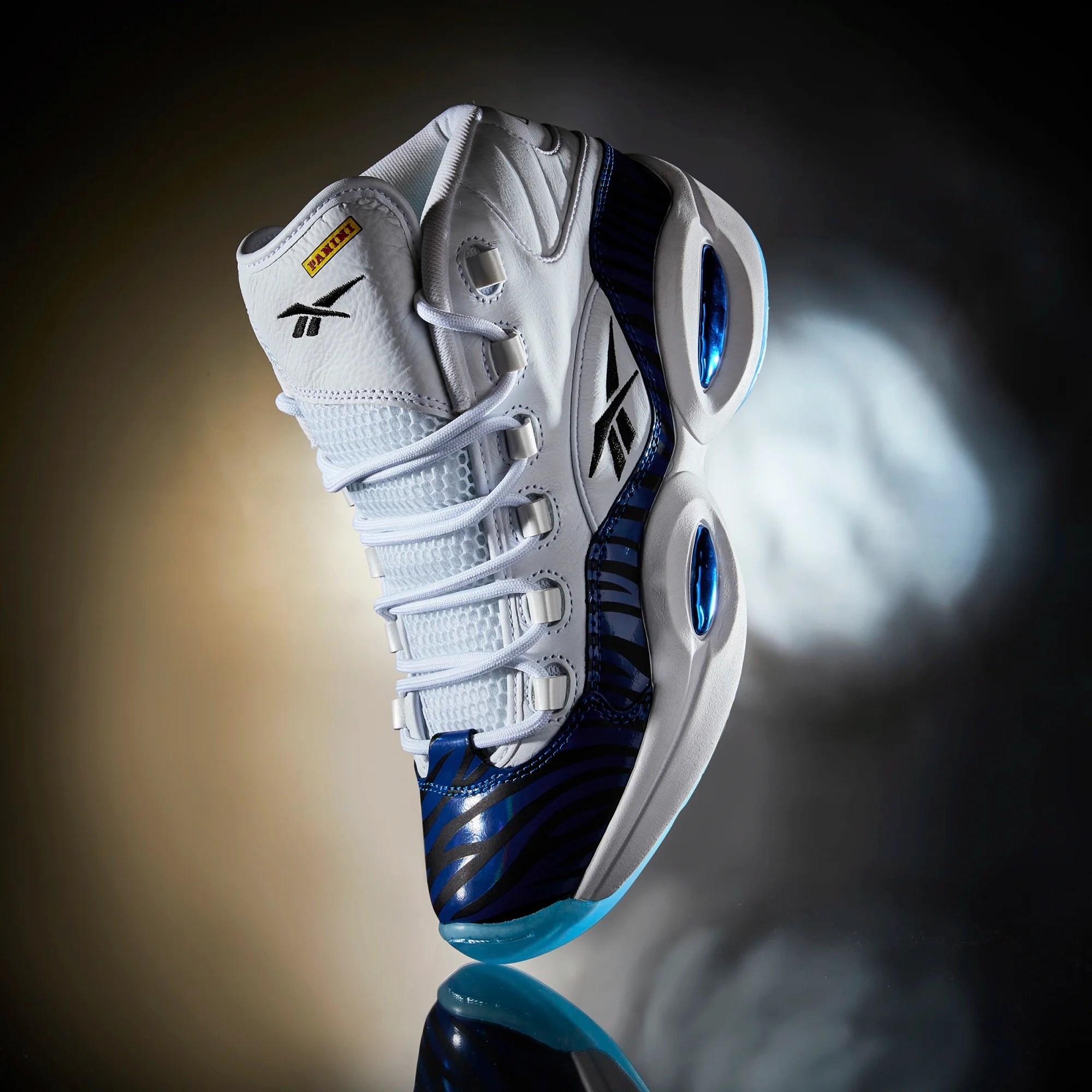 Multi terrain Traction Bold Choice Reebok Men's Panini Question Mid Basketball Shoes - Ftwr White / Classic Cobalt / Core Black