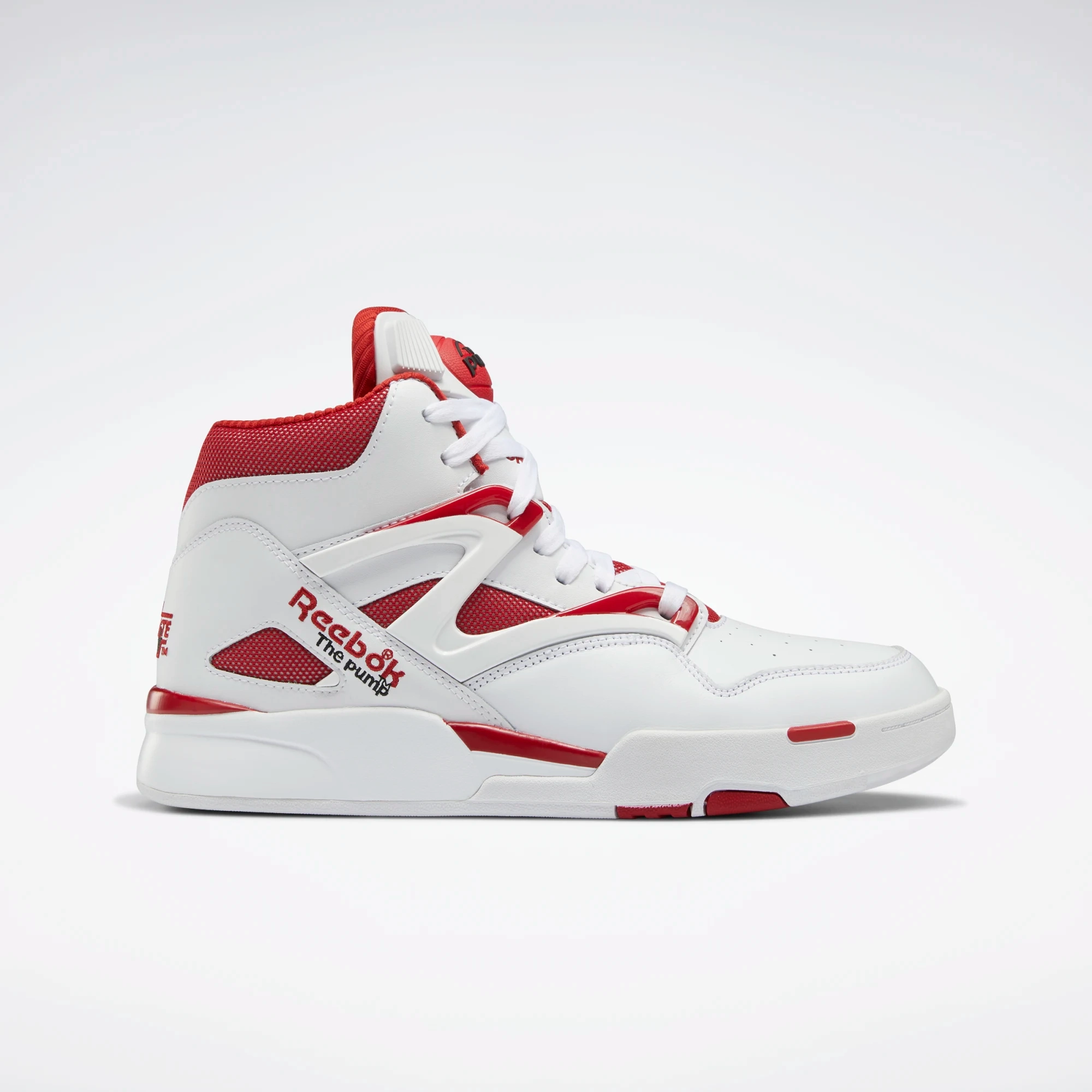 Adjustable Tongue Reebok Men's Pump Omni Zone II Shoes - Ftwr White / Flash Red / Core Black