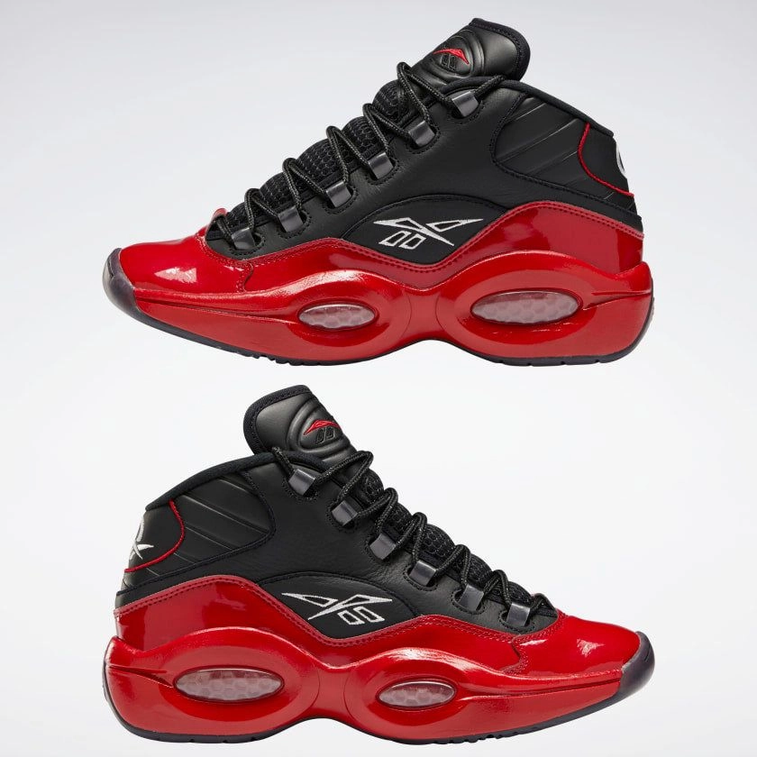 Multi Layer Midsole Breath Mesh Reebok Men's Question Mid Basketball Shoes - Black / Vector Red