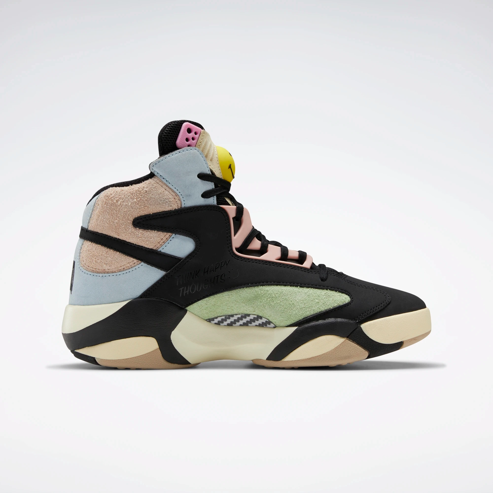 Reebok Men's Smiley Shaq Attaq Shoes - Core Black / Dreamy Blue / Stinger Yellow Built-in comfort Natural Cushion