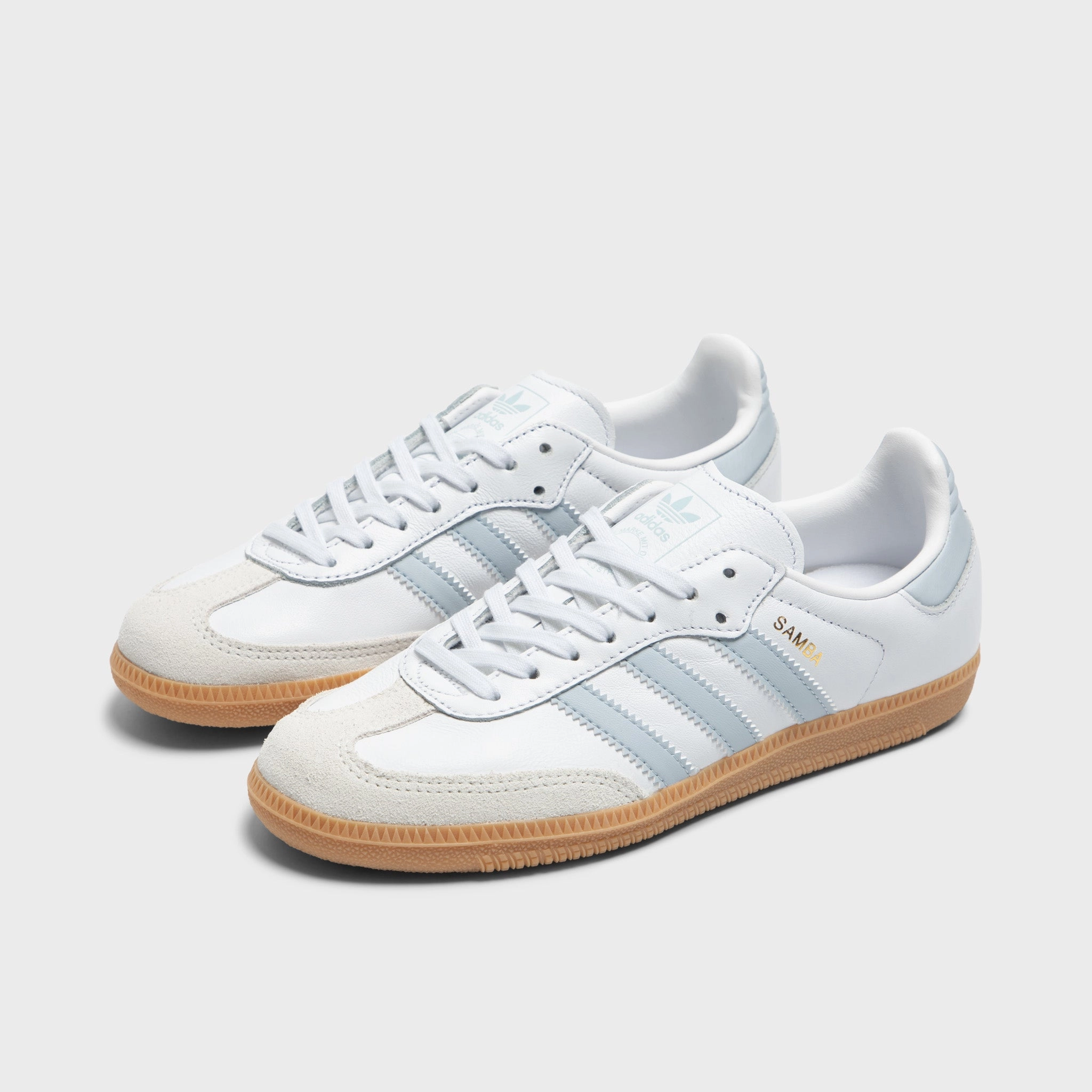 adidas Juniors' Samba OG White / Halo Blue - Gum Rubberized Outsole Built-In Support