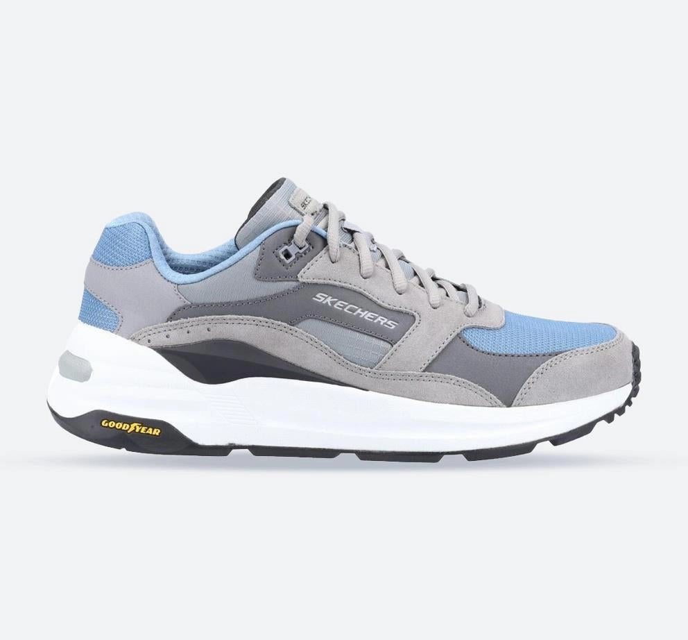 Padded Interior Weekend Camping Practical Use Men's Wide Fit Skechers 237200 Global Jogger Trainers - Grey/Blue