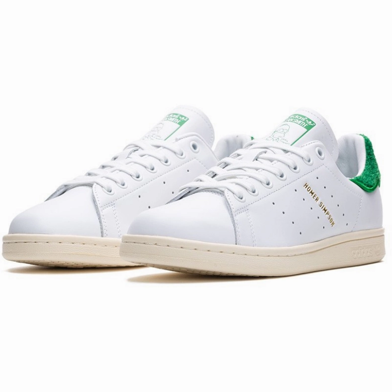 Low Bounce Traction Control Adidas Men's Stan Smith Homer Simpson Shoes - White / Green / Gold