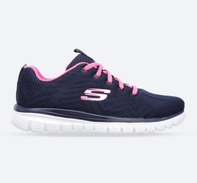 Womens Wide Fit Skechers 12615 Walking Trainers - Navy/Hot Pink Classic Core Impact absorption