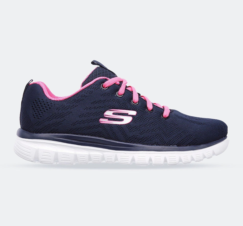 Womens Wide Fit Skechers 12615 Walking Trainers - Navy/Hot Pink Classic Core Impact absorption