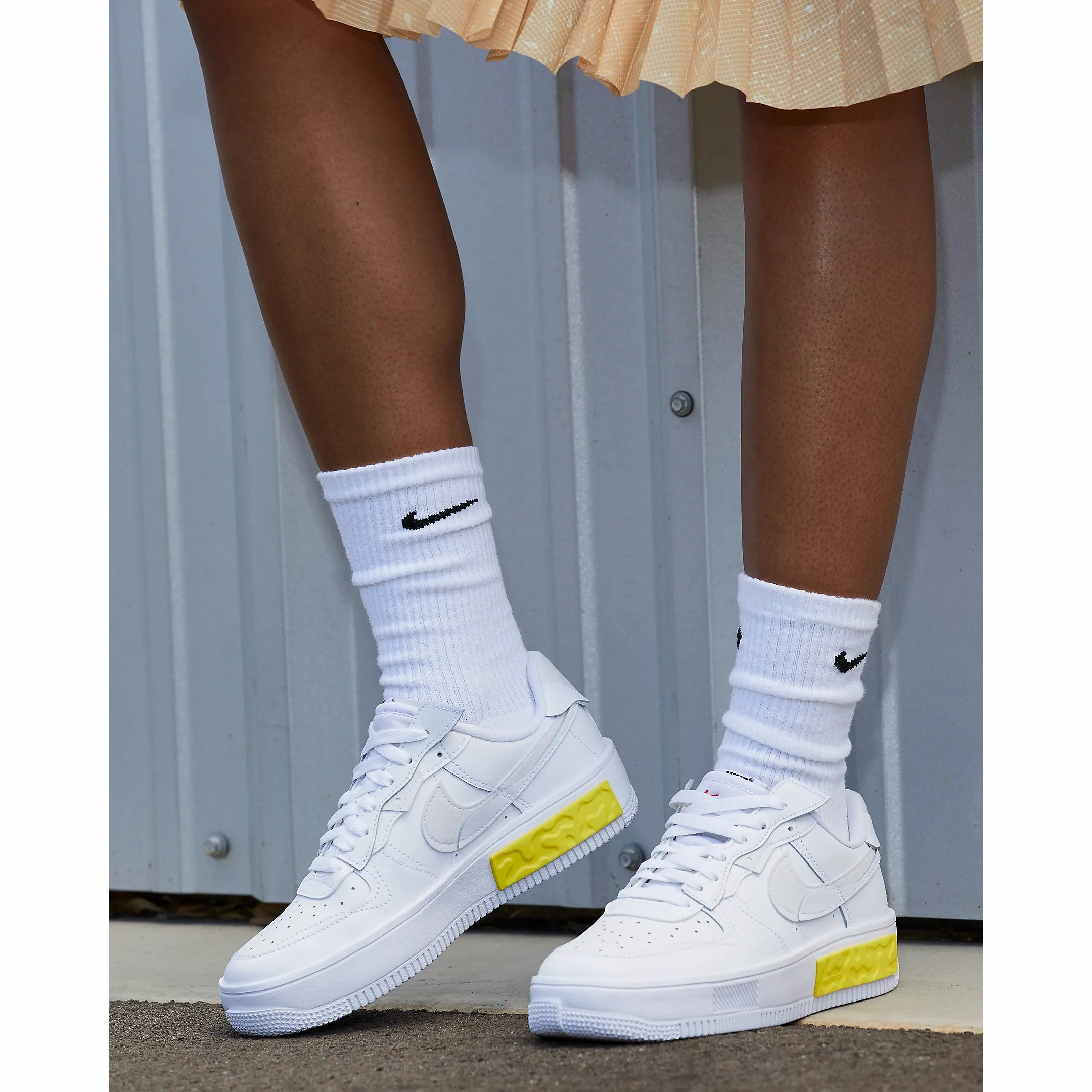 Reinforced Eyestay Durability Running Friendly Nike Women's Air Force 1 Fontanka Shoes - Summit White / Photon Dust / Opti Yellow