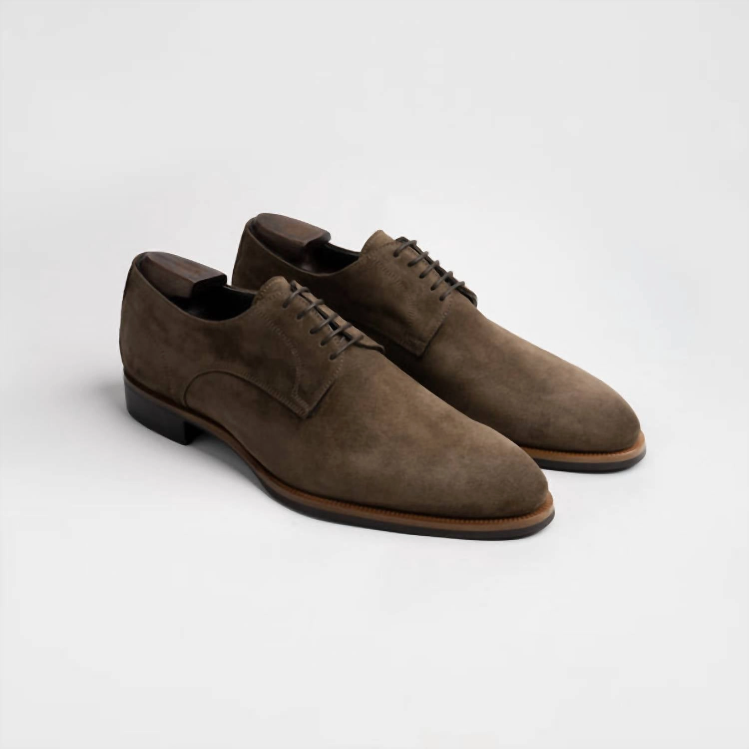 Men's Pisa Suede Derby Shoes In Dark Bark Flexible Frame Understated Styler Smooth Form Dress Code Fit