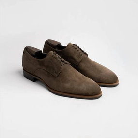 Men's Pisa Suede Derby Shoes In Dark Bark Flexible Frame Understated Styler Smooth Form Dress Code Fit