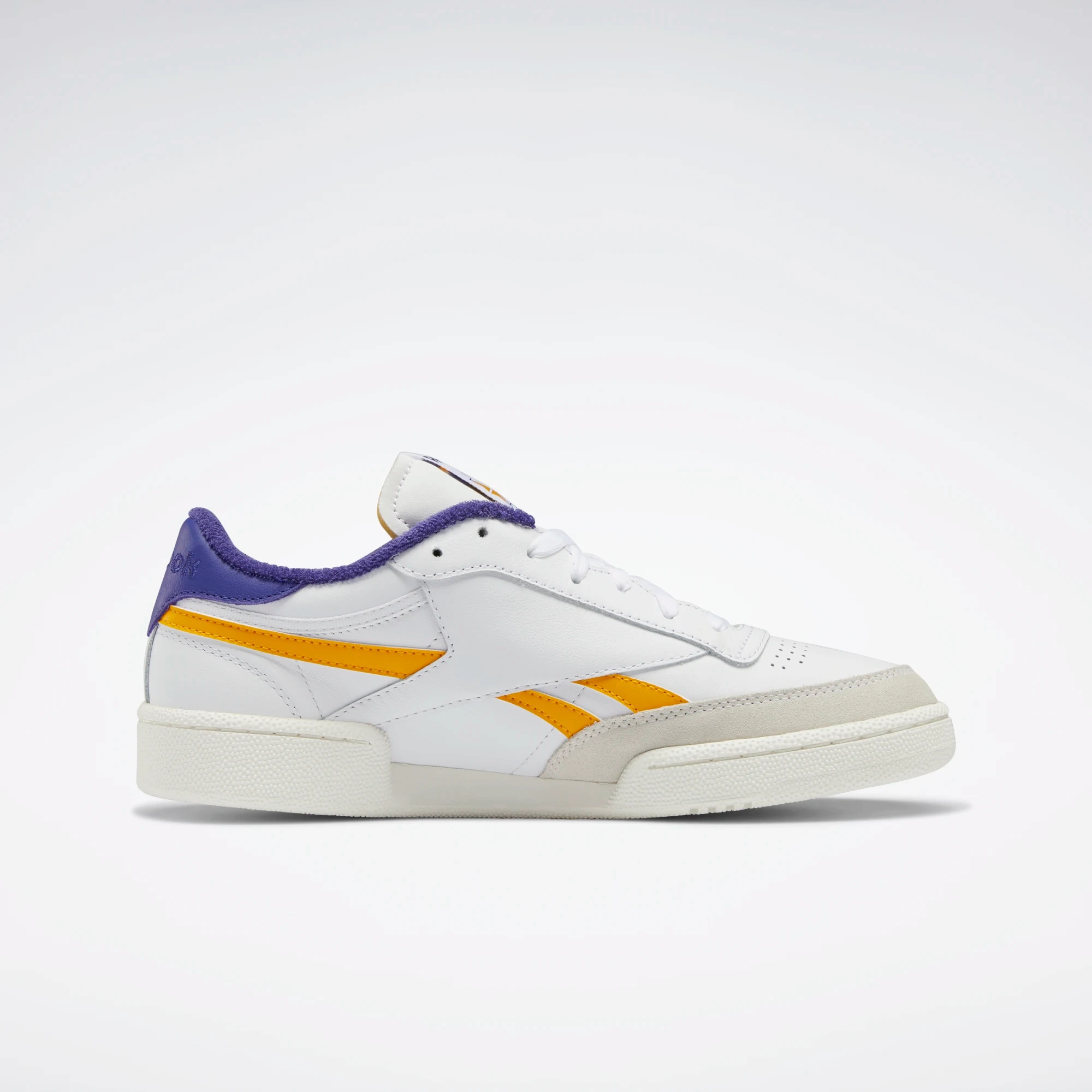 Reebok Men's Club C Revenge Shoes - Cloud White / Collegiate Gold / Bold Purple Steady Steps