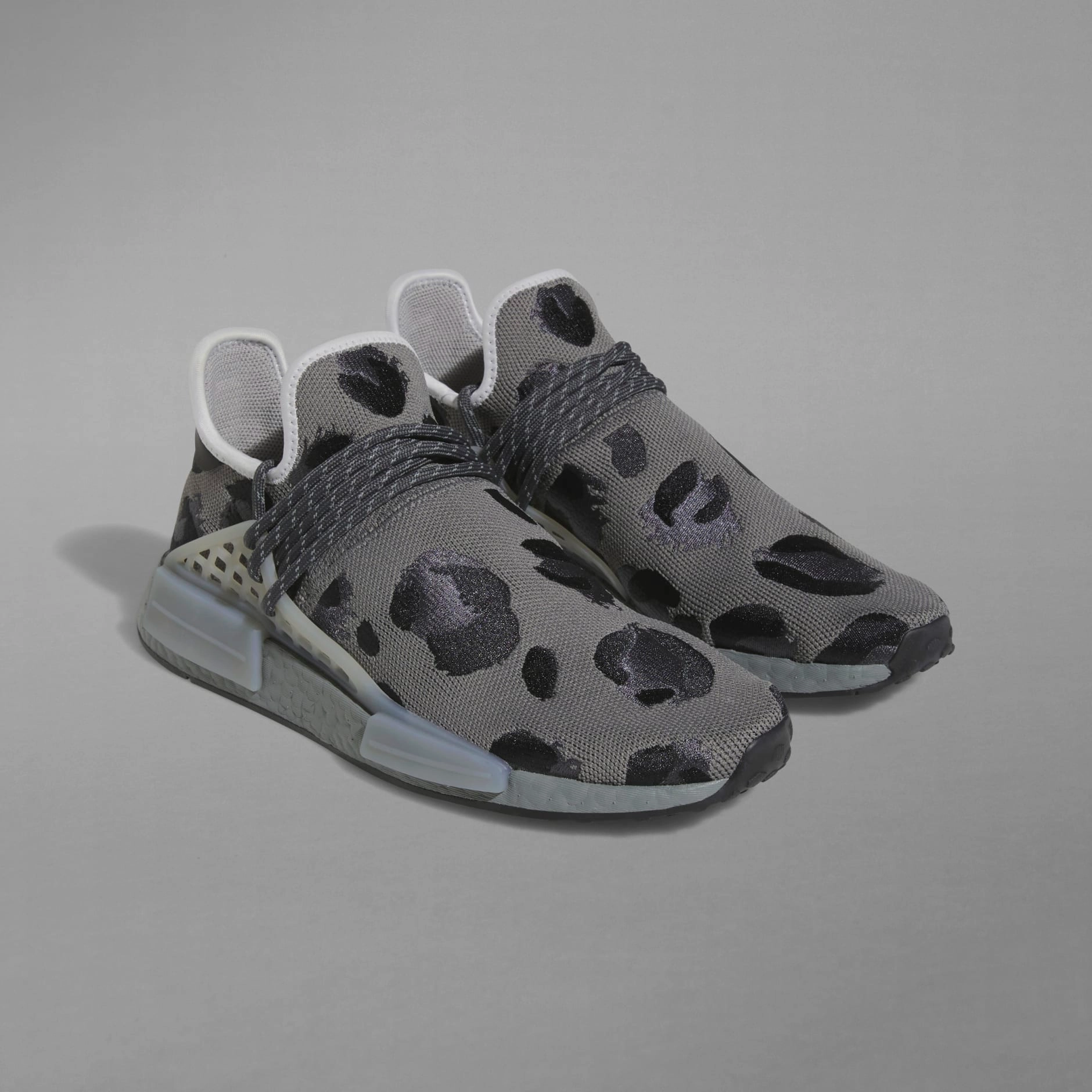 Adaptive Heel Lock TPU Stabilizer Adidas Men's HU NMD Animal Print Shoes - Ash / Mgh Solid Grey / Core Black