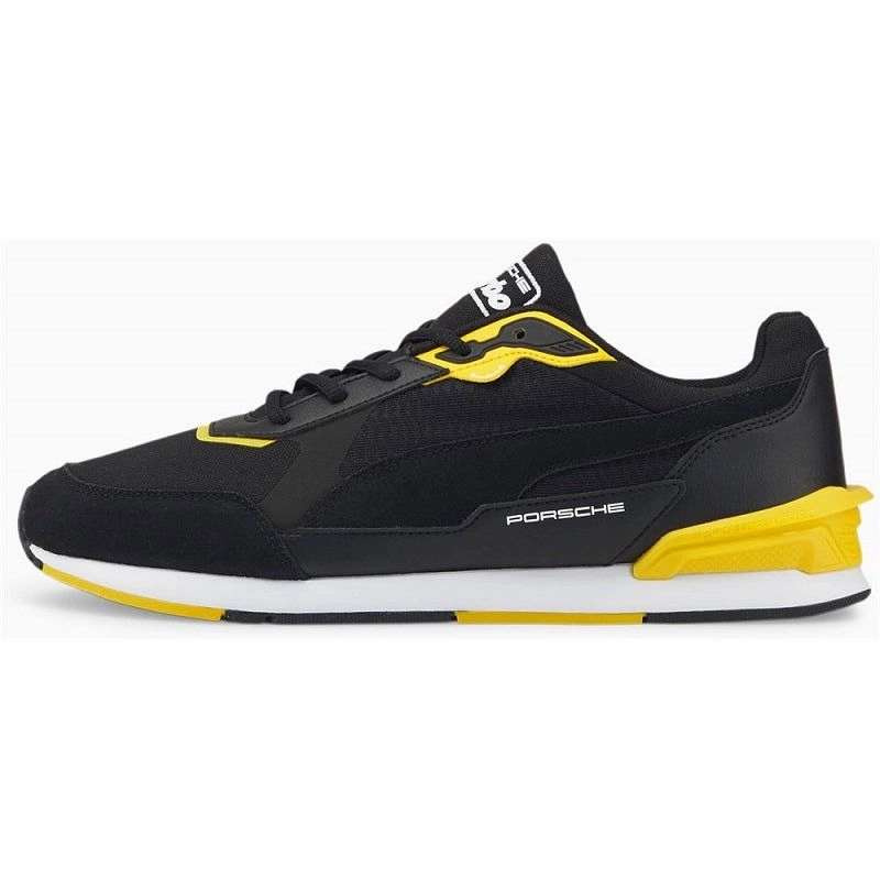 Heel Stability Steady Form Puma Men's Porsche Legacy Low Racer Shoes - Black / Yellow