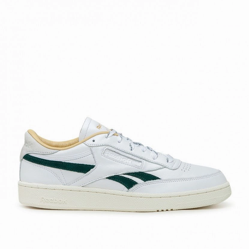 Moisture Wicking Interior Reebok Men's Club C Revenge Shoes - White / Forest Green / Gold Metallic