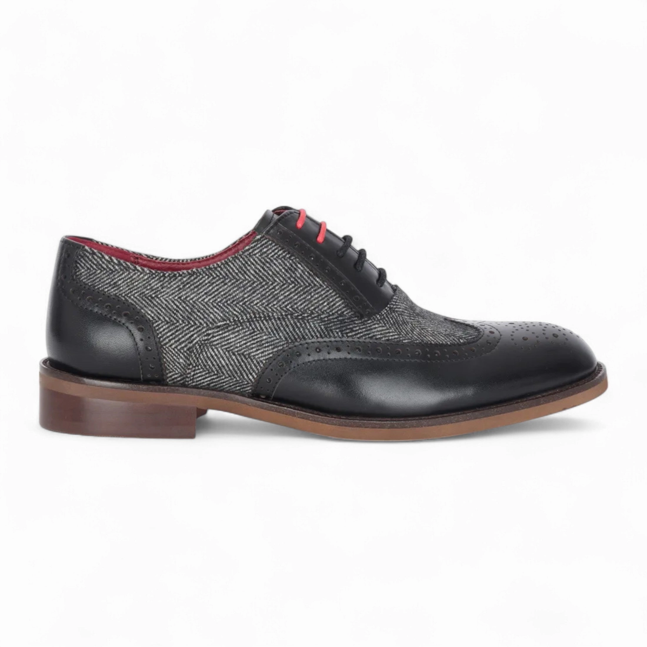 Justin Reess Men's Black Leather Tweed Brogue Shoes - Albert Work Moments