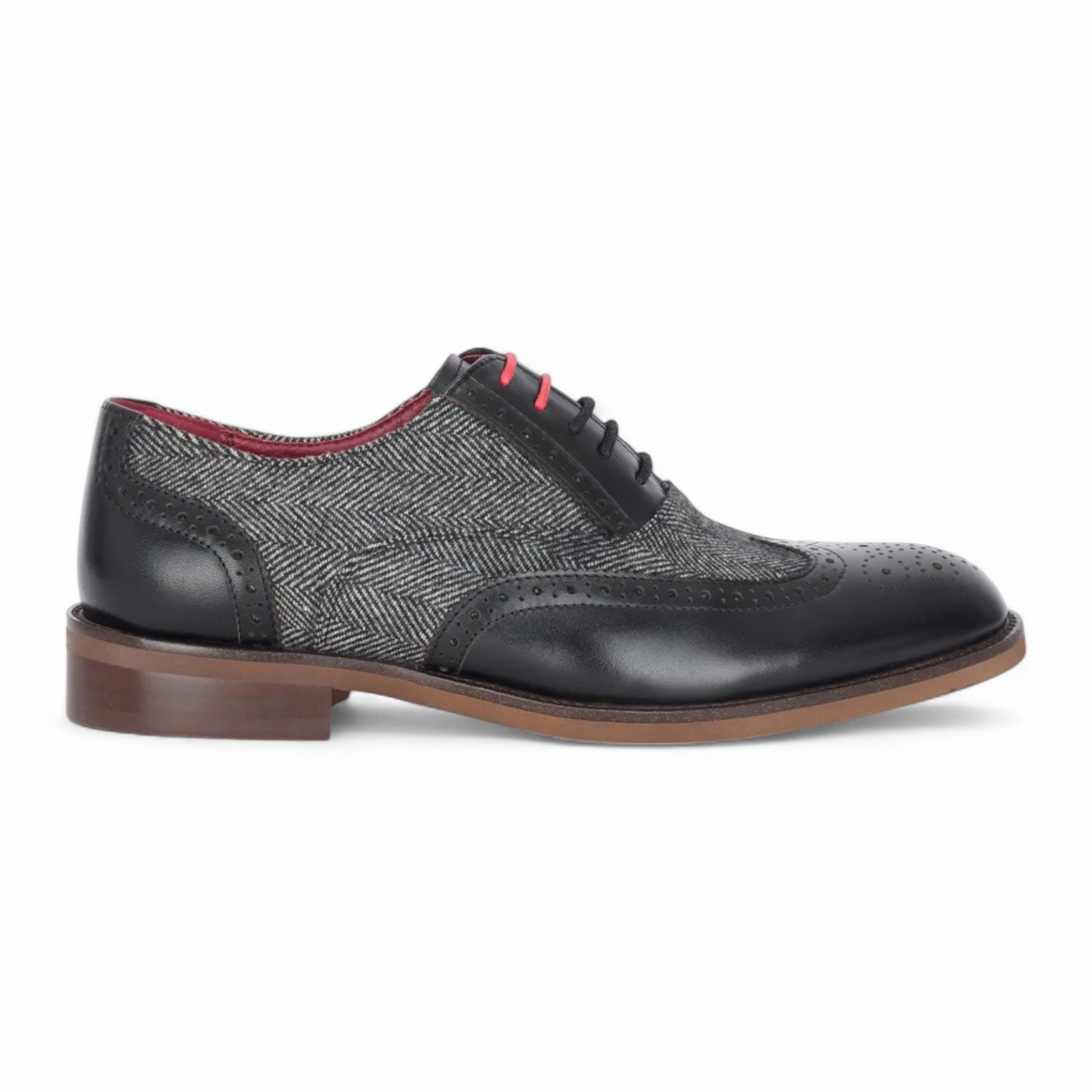 Refined Mood Breathable Feel City Dweller Justin Reess Men's Black Leather Tweed Brogue Shoes - Albert