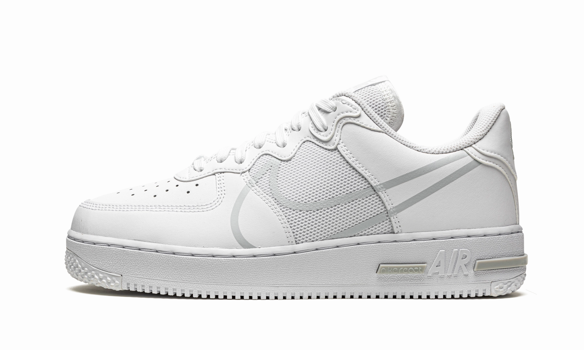 Tidy Style Reinforced   toe Air Force 1 Low React "White"