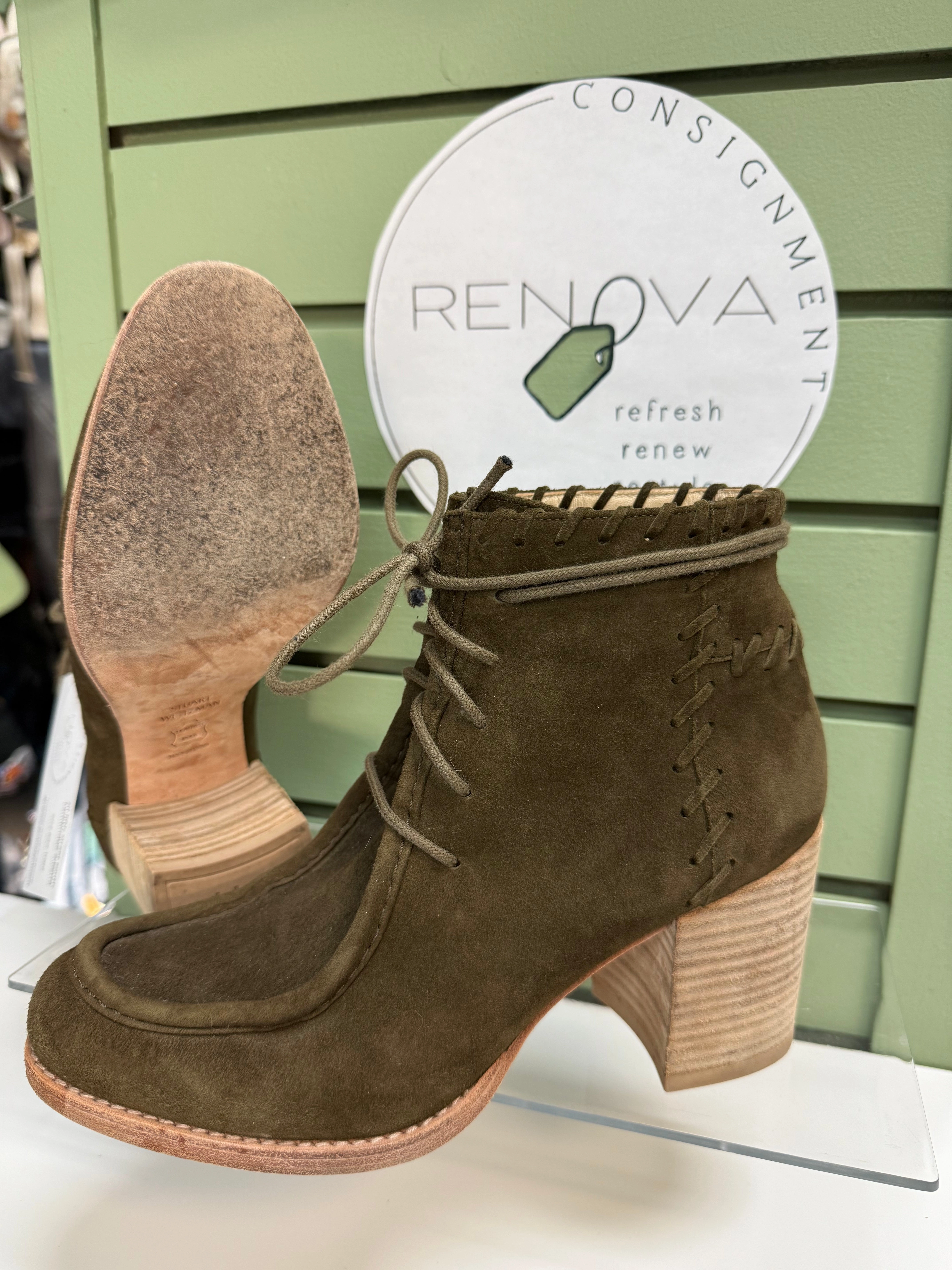 Stuart Weitzman Walla Walla Heeled Boots (Womens 7) Cushioned Midsole Tech Lace Closure