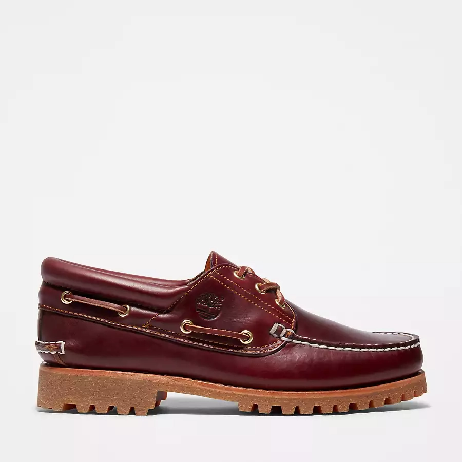 Timberland Men's 3-Eye Lug Handsewn Boat Shoes - Burgundy Full Grain Adaptive Shape All-around cushioning