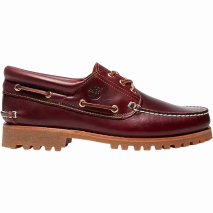 Timberland Men's 3-Eye Lug Handsewn Boat Shoes - Burgundy Full Grain Lightweight Fit Secure look