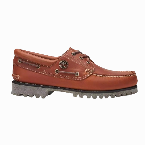 Anti   Slip Outsole Woven Upper Timberland Men's Authentic 3-Eye Boat Shoe - Orange / Full Grain