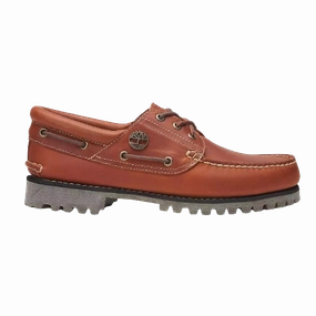 Anti   Slip Outsole Woven Upper Timberland Men's Authentic 3-Eye Boat Shoe - Orange / Full Grain
