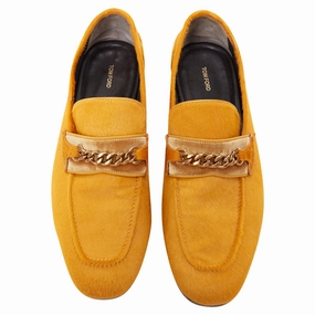 Tom Ford mustard yellow calf hair g chain velvet moccasin loafers Breathable Feel Networking Event Comfort Fit Business Travel