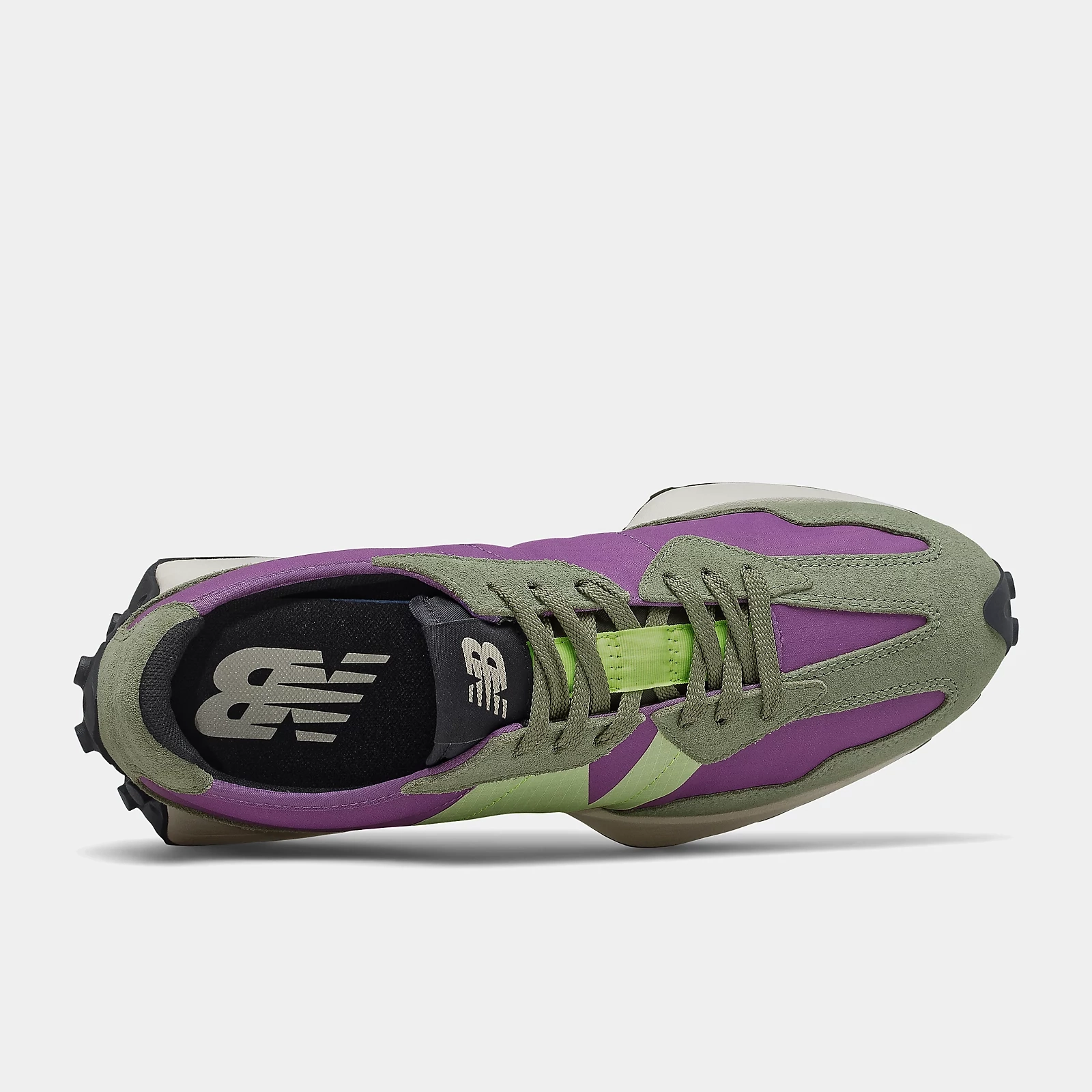 New Balance Men's 327 Shoes - Sour Grape / Bleached Lime Glo Motion Day Durable Rubber