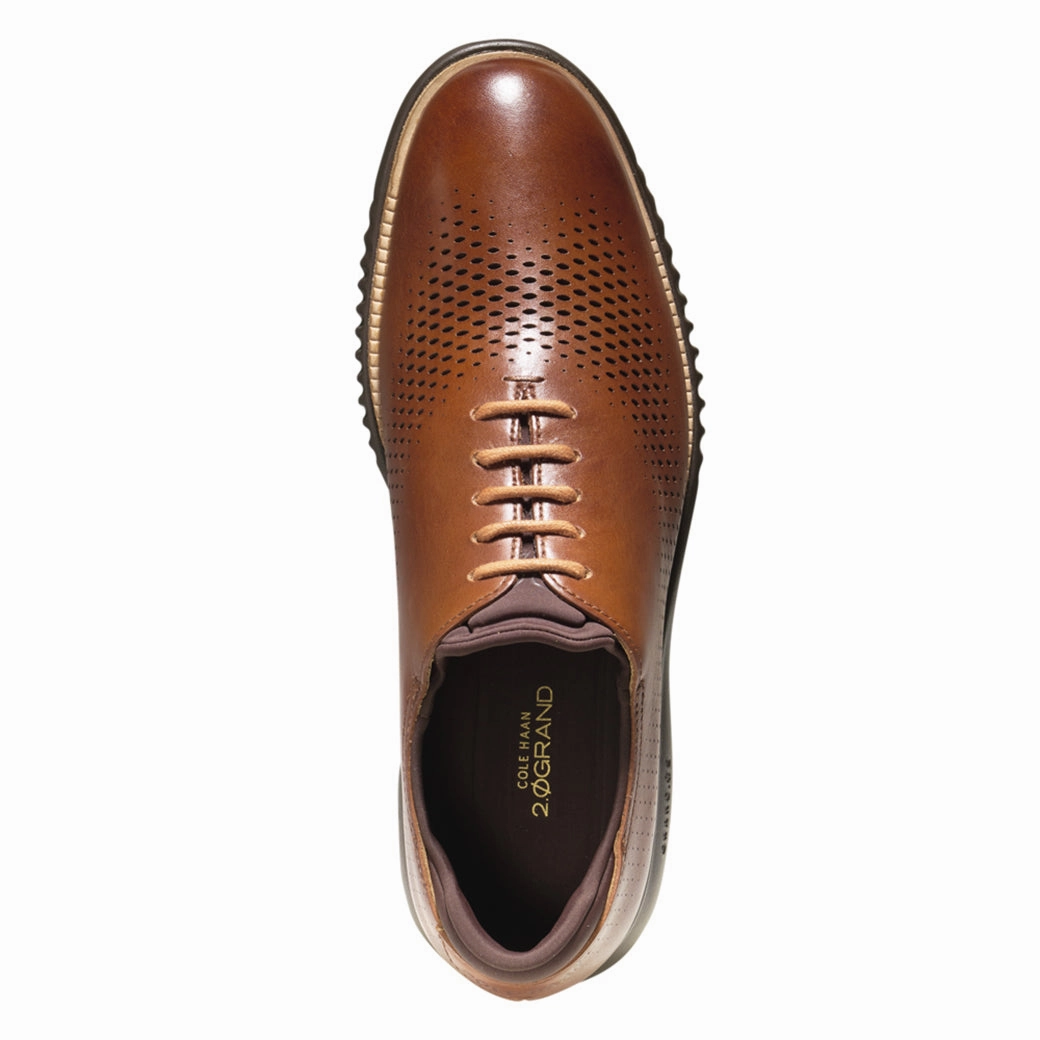 Mens Cole Haan Zerogrand Laser Wingtip Oxford in British Tan/Java Wide Fit Oxfords Comfortable Heel