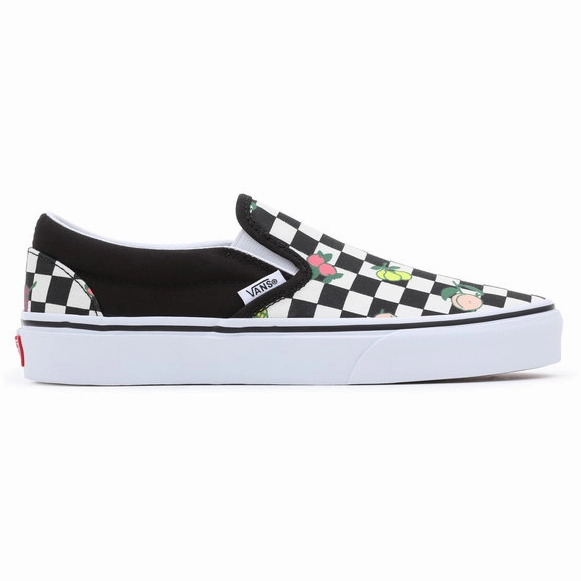 Good resilience Lightweight EVA Foam Design Vans Unisex Classic Slip On Fruit Checkerboard Shoes - Black / White
