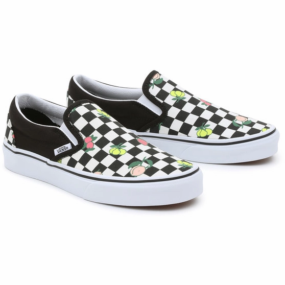 Vans Unisex Classic Slip On Fruit Checkerboard Shoes - Black / White Ergonomic Build