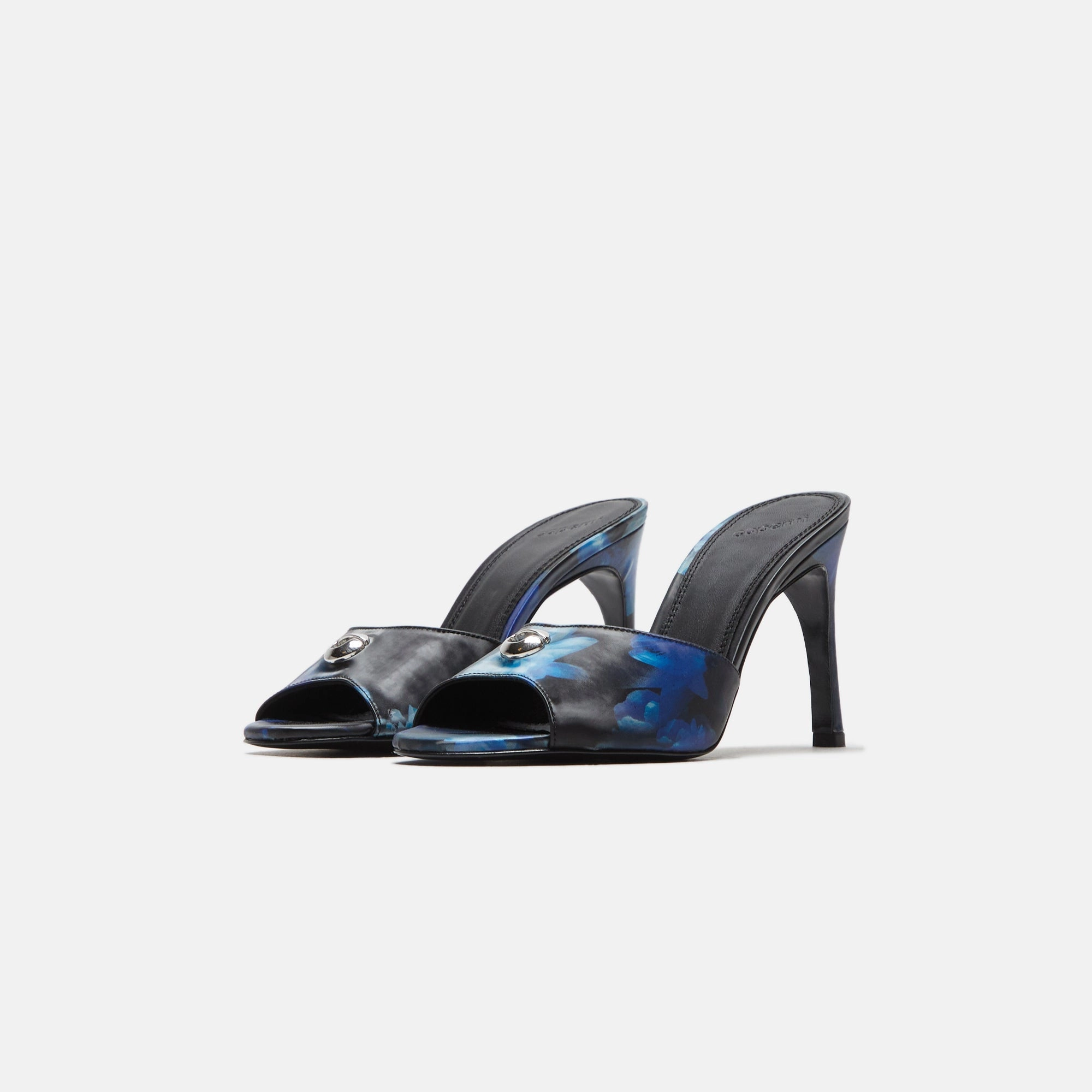 Coperni Holographic Logo Mule - Blue / Black Peep Toe