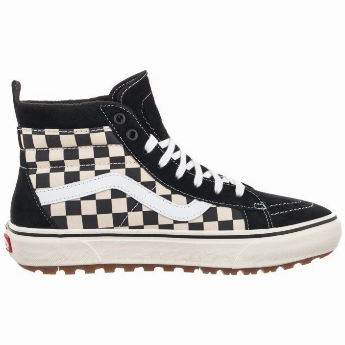 Lightweight Knit Fabric Quick Form Vans Men's SK8 Hi Checkerboard MTE 1 Shoes - Black / White