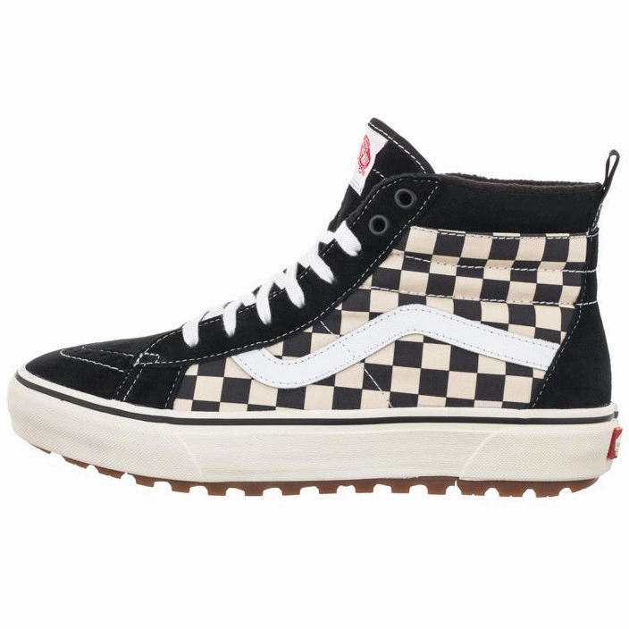 Ultra Lightweight Design Vans Men's SK8 Hi Checkerboard MTE 1 Shoes - Black / White