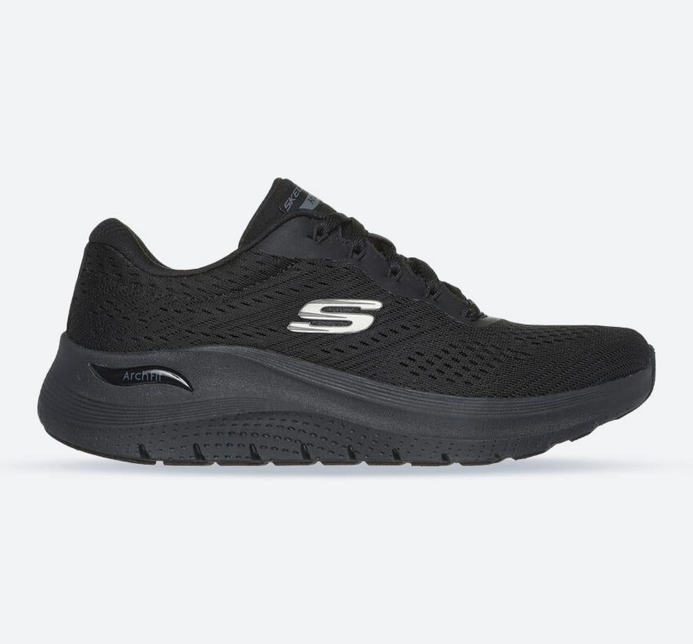 Women's Wide Fit Skechers 150051W Arch Fit 2.0 Big League Trainers - Black Reinforced Form Night Travel Eva Midsole