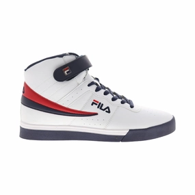 Ergonomic Heel Support Energy Returning Technology Fila Men's Vulc 13 Mid Plus Shoes - White / Blue / Red